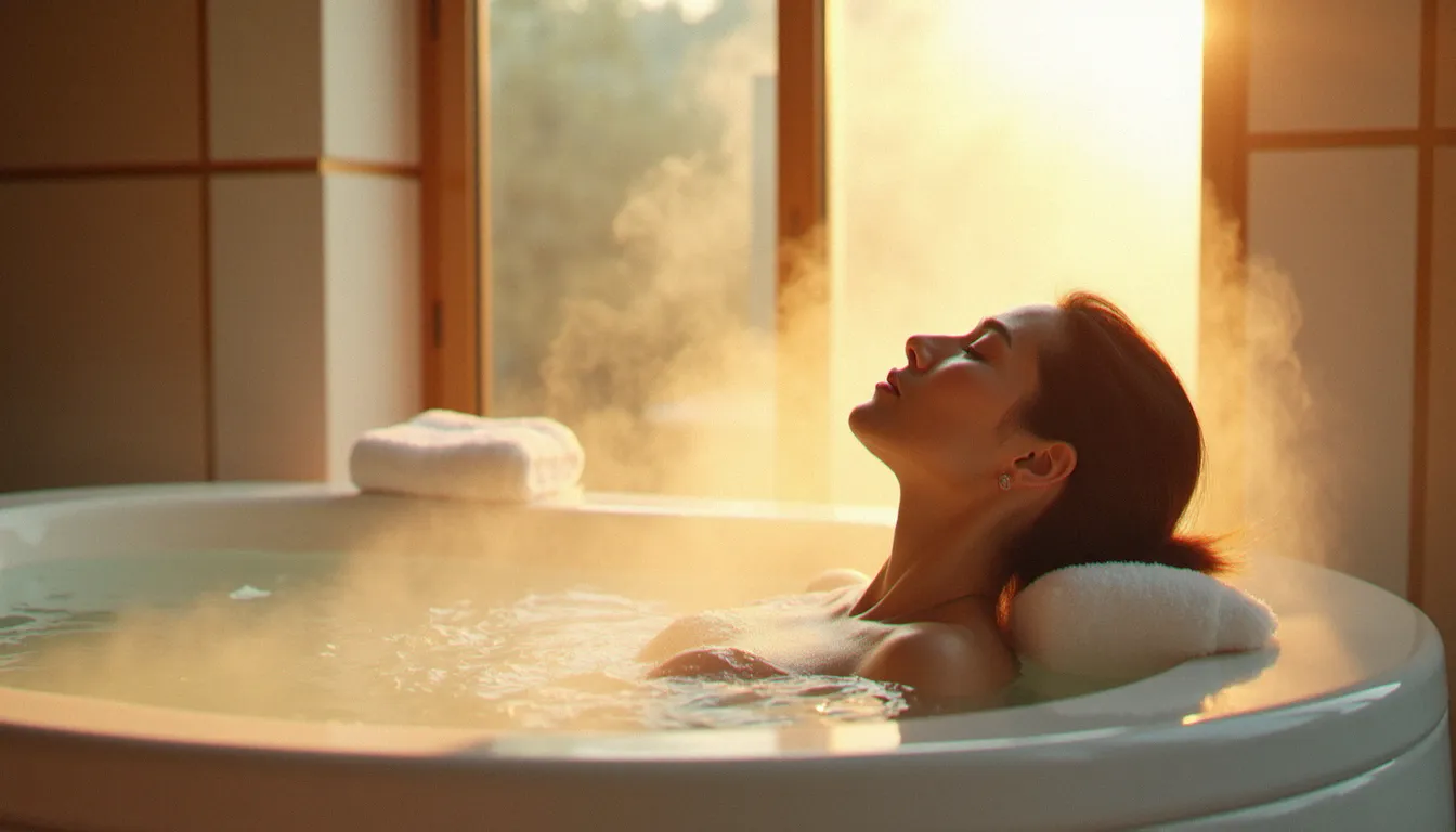 Femme se prélassant dans un bain thermal minéral aux thermes de Vichy, illustrant le bien-être thermal