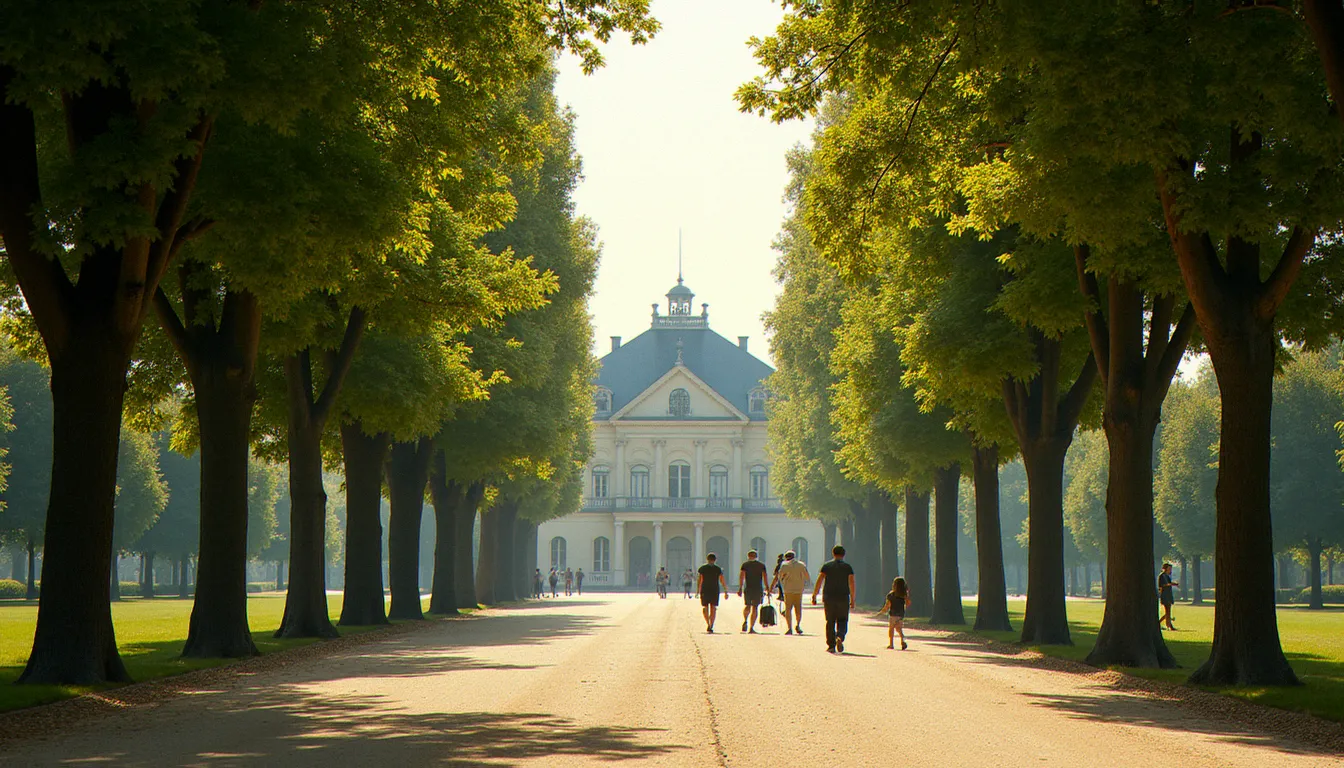 Allées ombragées du Parc des Sources de Vichy avec l'architecture Belle Époque, promenade de curistes en été