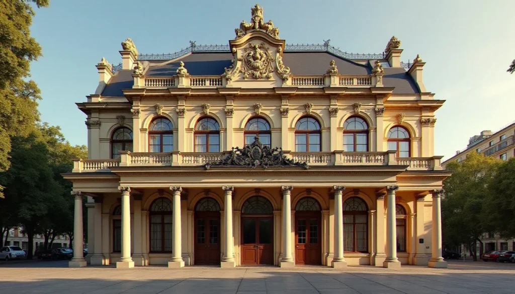 Façade néoclassique des thermes de Vichy, monument historique inscrit en 2020, avec colonnes en pierre et verrière d'entrée ornée de ferronneries Belle Époque