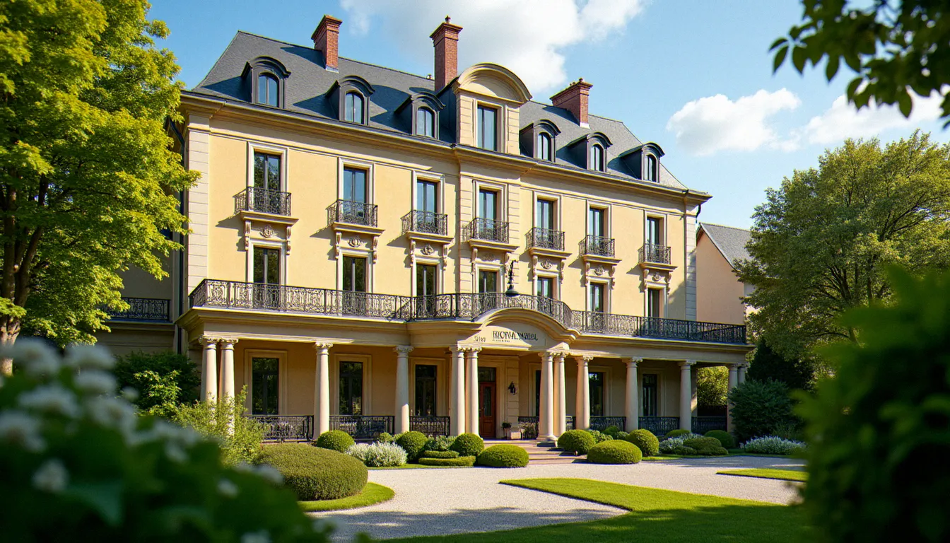 Résidence bien-être aux façades Belle Époque dans le quartier thermal de Vichy, entourée d'un jardin verdoyant, idéale pour une location thermale