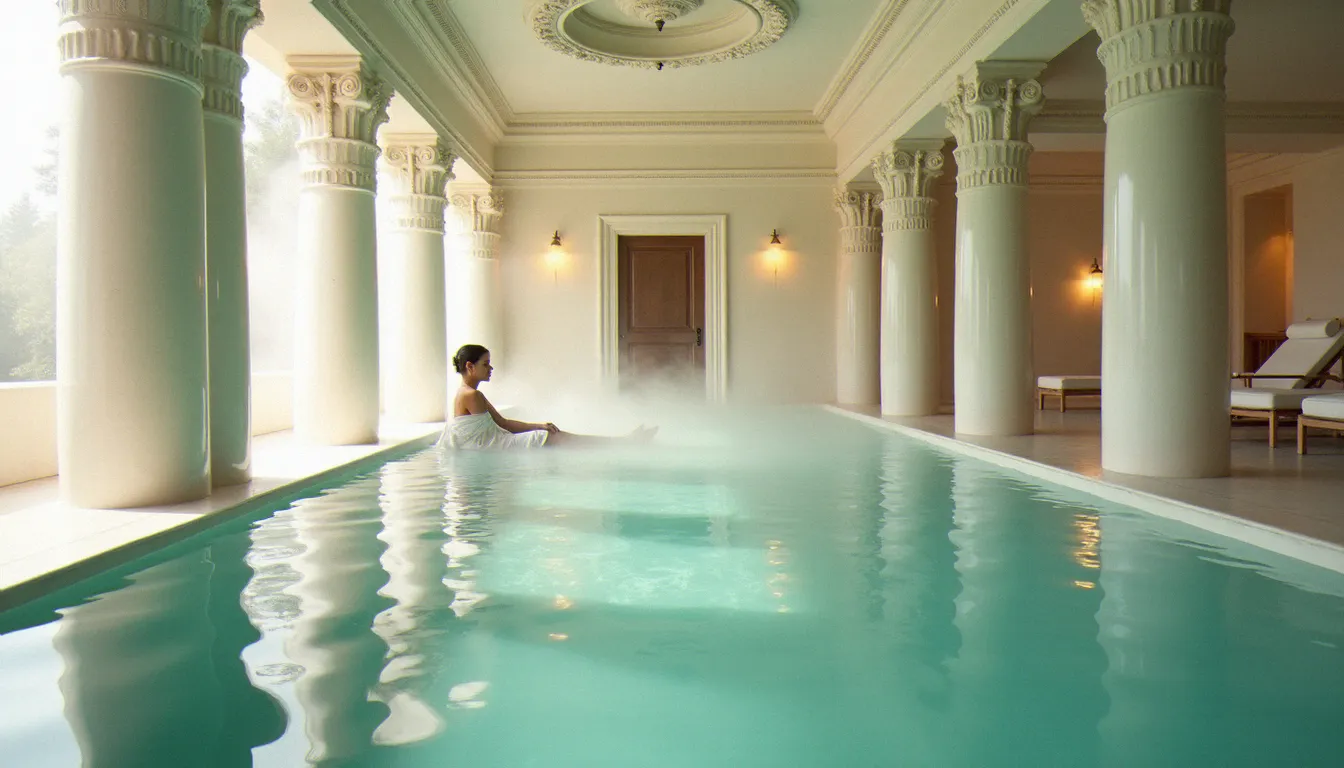 Intérieur d'un spa thermal à Vichy France avec piscine d'eau minérale et architecture art déco élégante