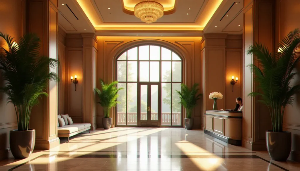 Hall d'entrée du Célestins Spa Hôtel à Vichy avec architecture Art déco et atmosphère chaleureuse